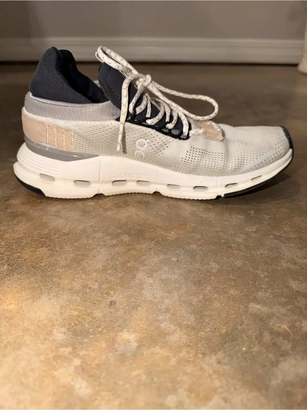 On Running On Cloud Sneakers Women’s 7 White Beige Navy Athletic Shoes EU 38 - Picture 8 of 12